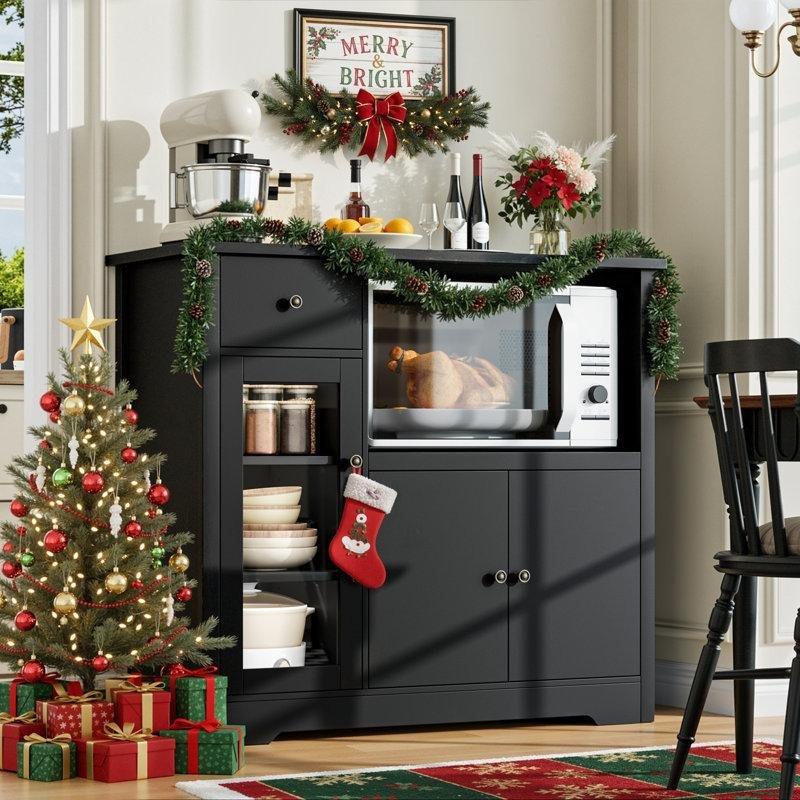 Siyah Çok Amaçlı Dolap Camlı Kapak ve Çekmeceli 90x40x82 cm - 92956