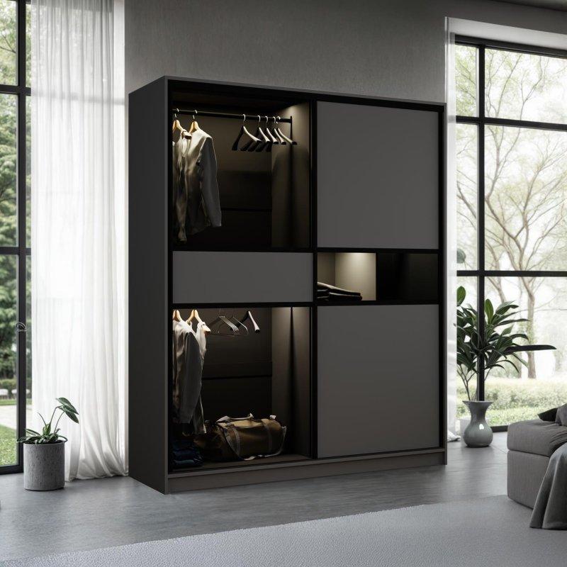 Siyah Dekoratif Camlı Sürgülü Gardrop 203x217 cm - 90703