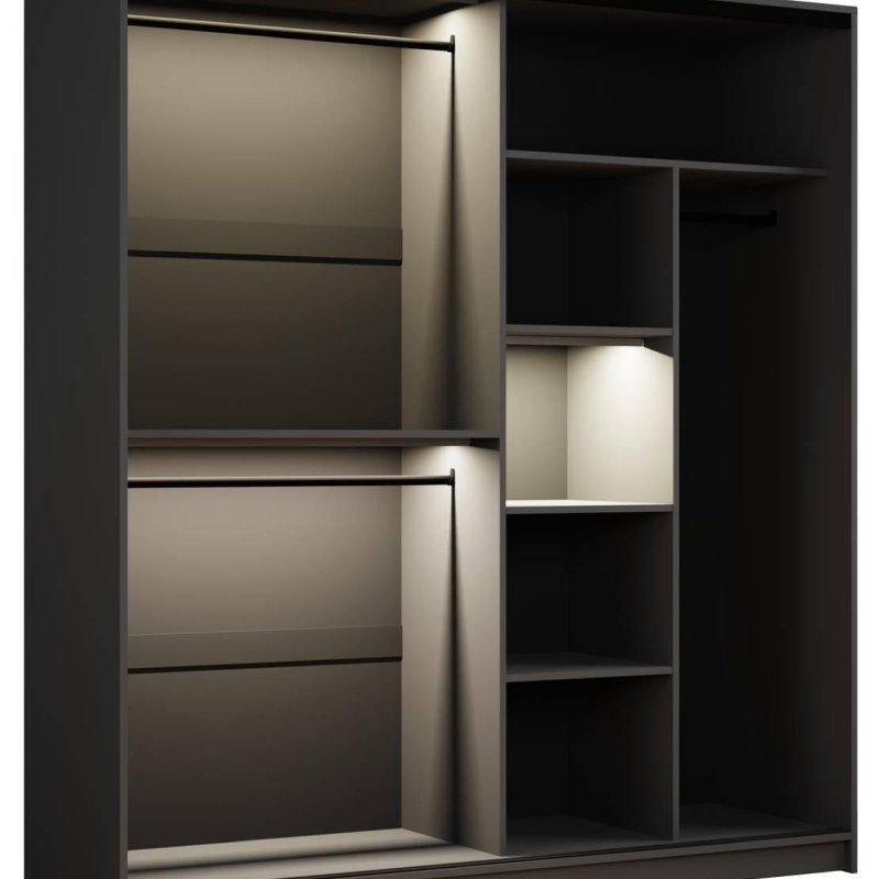Siyah Dekoratif Camlı Sürgülü Gardrop 203x217 cm - 90703
