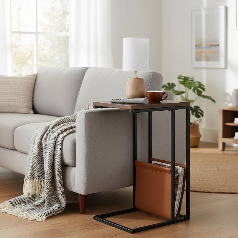 Siyah Demir Gazetelikli C Şekilli Gazetelik Yan Sehpa-61x41x30 cm - 112938