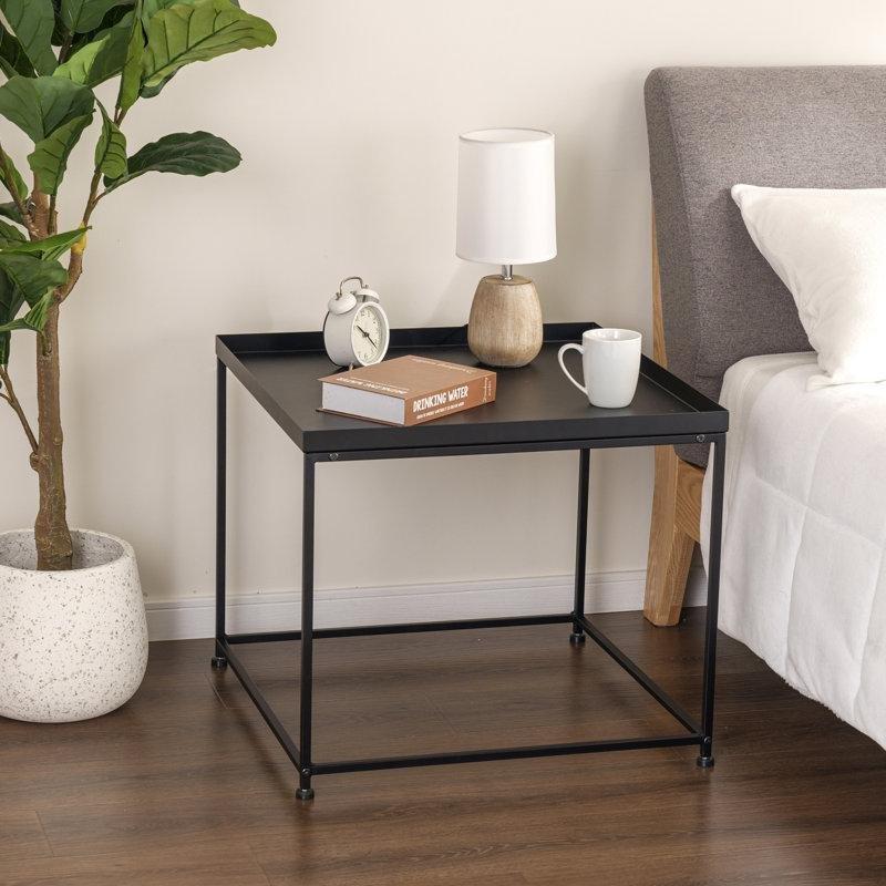 Siyah Demir Tepsili Kare Ferforje Yan Sehpa-52x60x60 cm - 112833