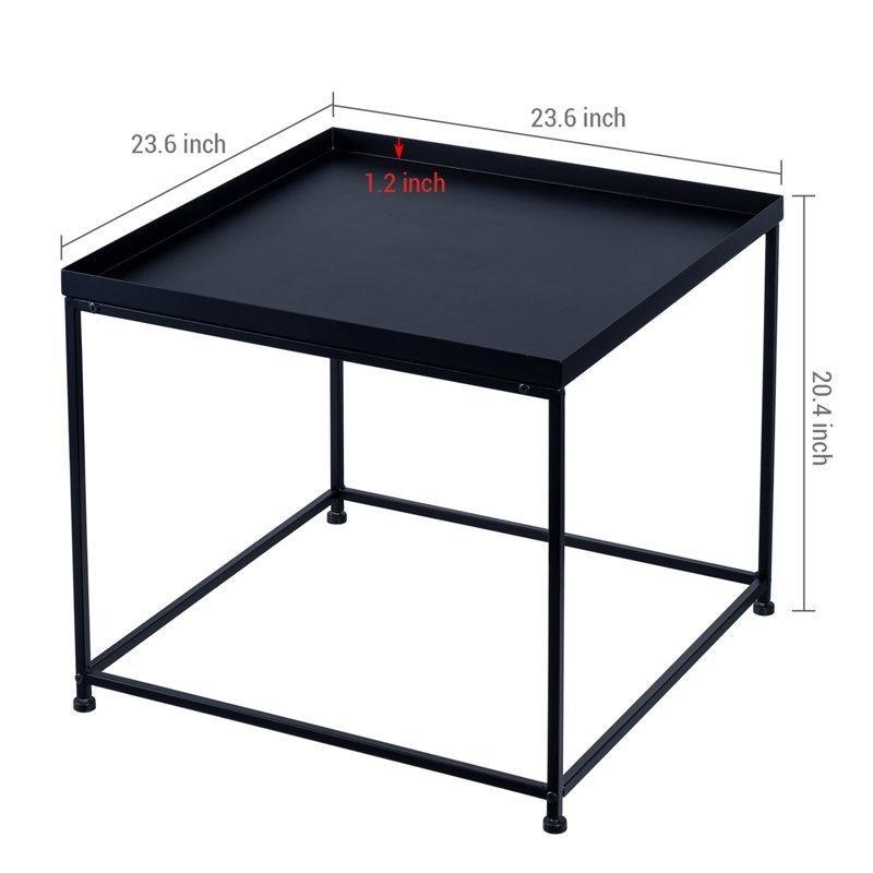 Siyah Demir Tepsili Kare Ferforje Yan Sehpa-52x60x60 cm - 112833