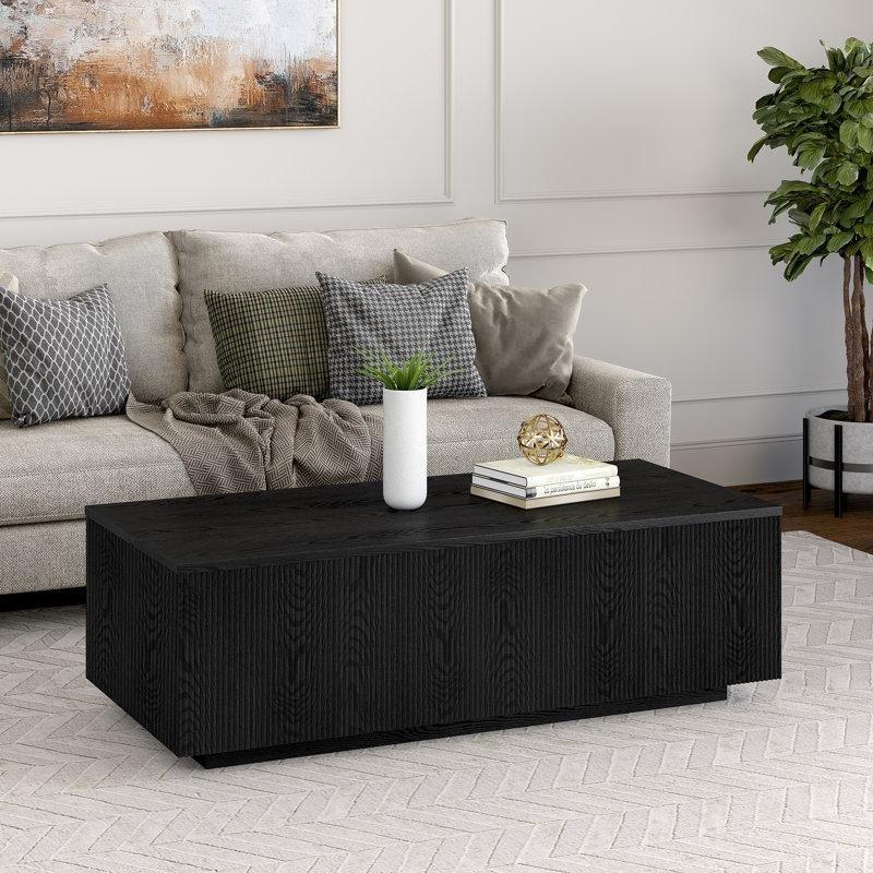 Siyah Dikdörtgen Endüstriyel Ahşap Venge Orta Sehpa 121x56x38 cm - 106051