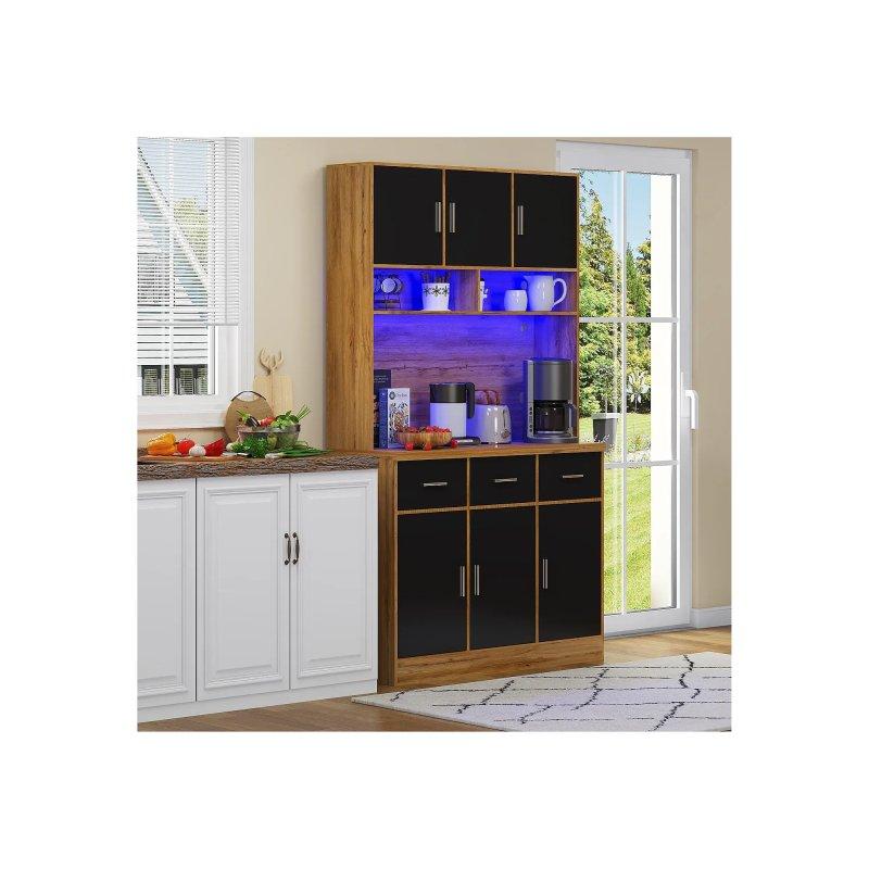 Siyah Doğal Ahşap Çok Amaçlı Dolap 100x40x180 cm LED Aydınlatmalı - 92662