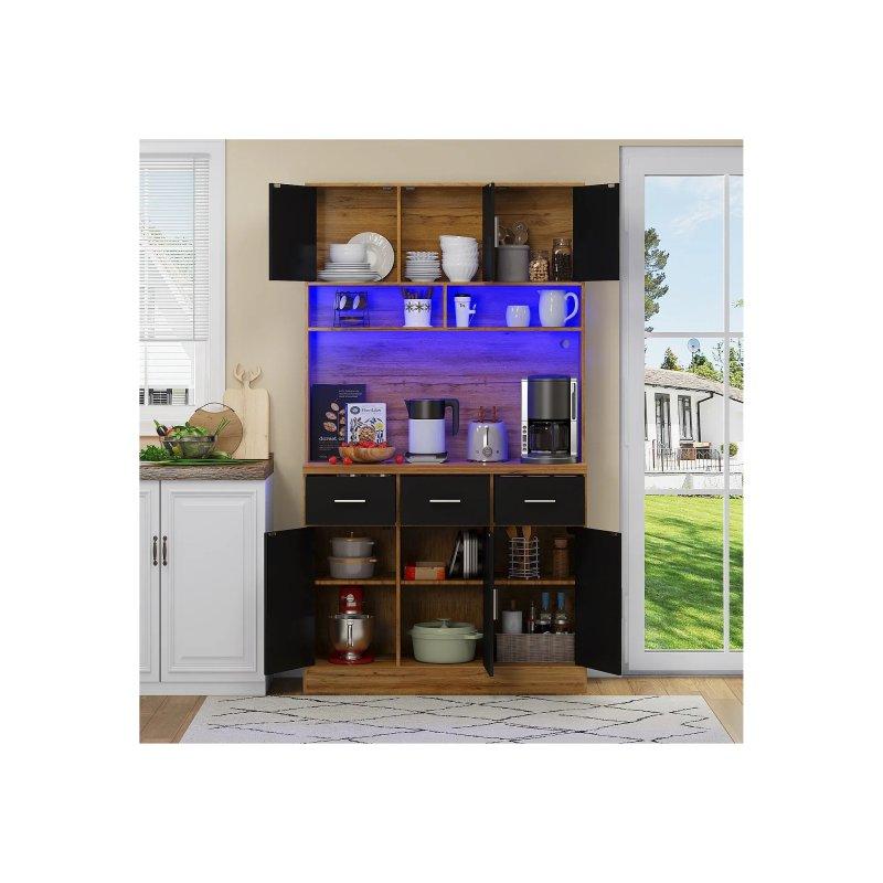 Siyah Doğal Ahşap Çok Amaçlı Dolap 100x40x180 cm LED Aydınlatmalı - 92662