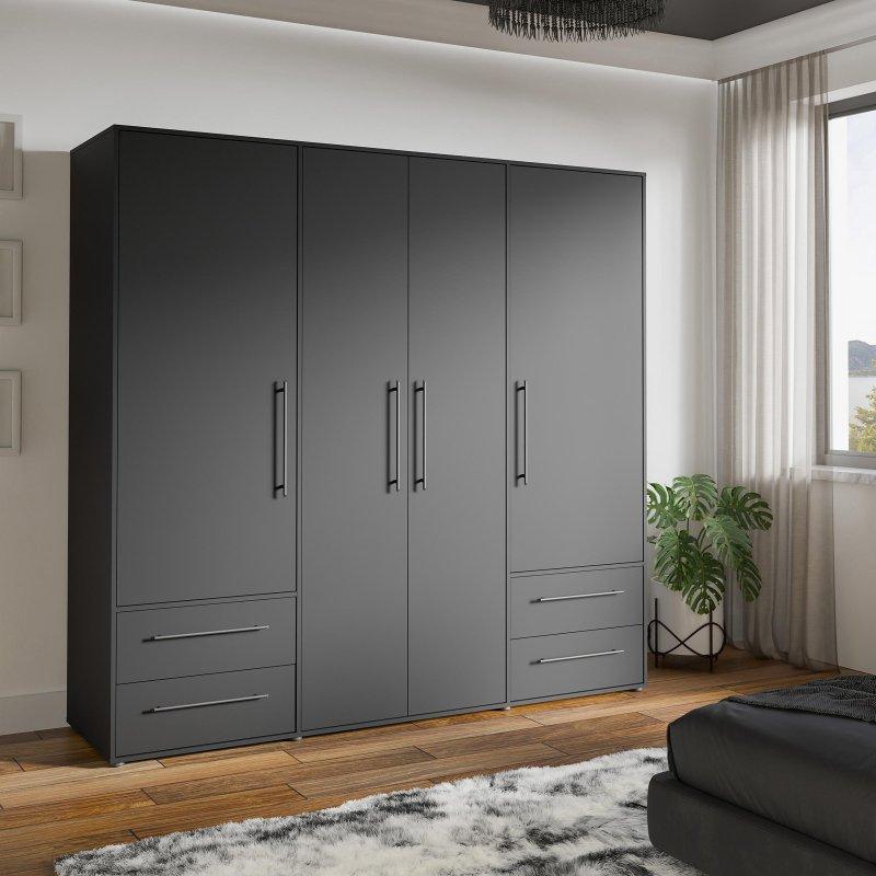Siyah Endüstriyel Ahşap 4 Kapılı Gardrop 206x200x59 cm - 90670