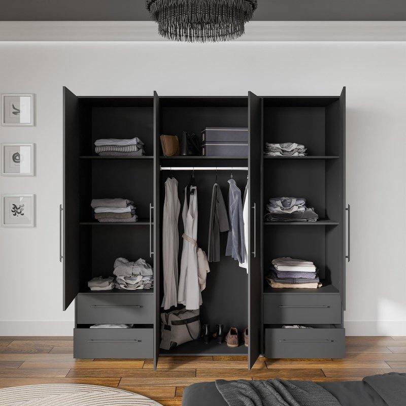 Siyah Endüstriyel Ahşap 4 Kapılı Gardrop 206x200x59 cm - 90670