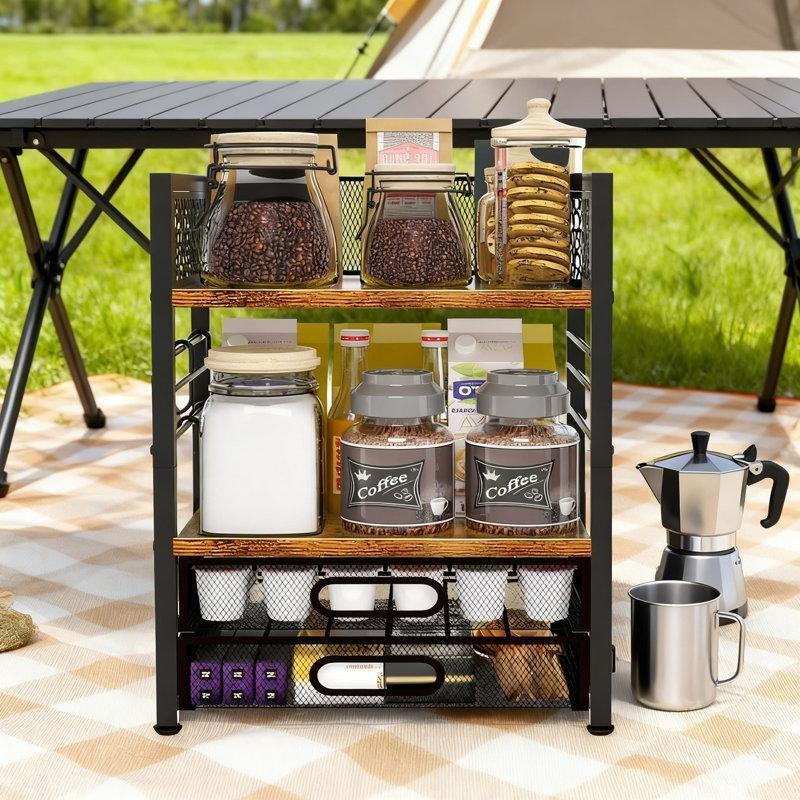 Siyah Endüstriyel Ahşap 4 Raflı Kahve Köşesi 48 cm Yükseklik - 99895