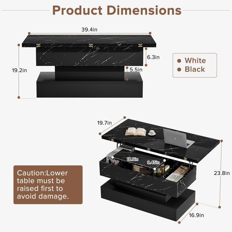 Siyah Endüstriyel Ahşap Açılır Akıllı Sehpa 100x100 cm LED Işık ve Şarj İstasyonu ile - 101076