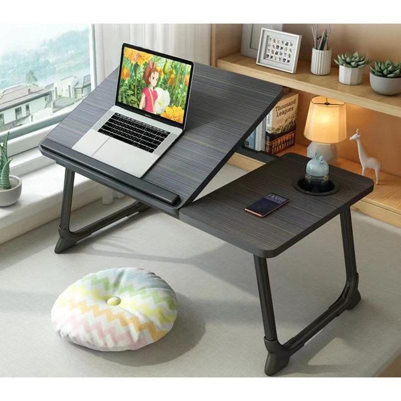 Siyah Endüstriyel Ahşap Çelik Ayaklı Katlanır Ayarlanabilir Laptop Sehpası-25x56x34 cm - 113223