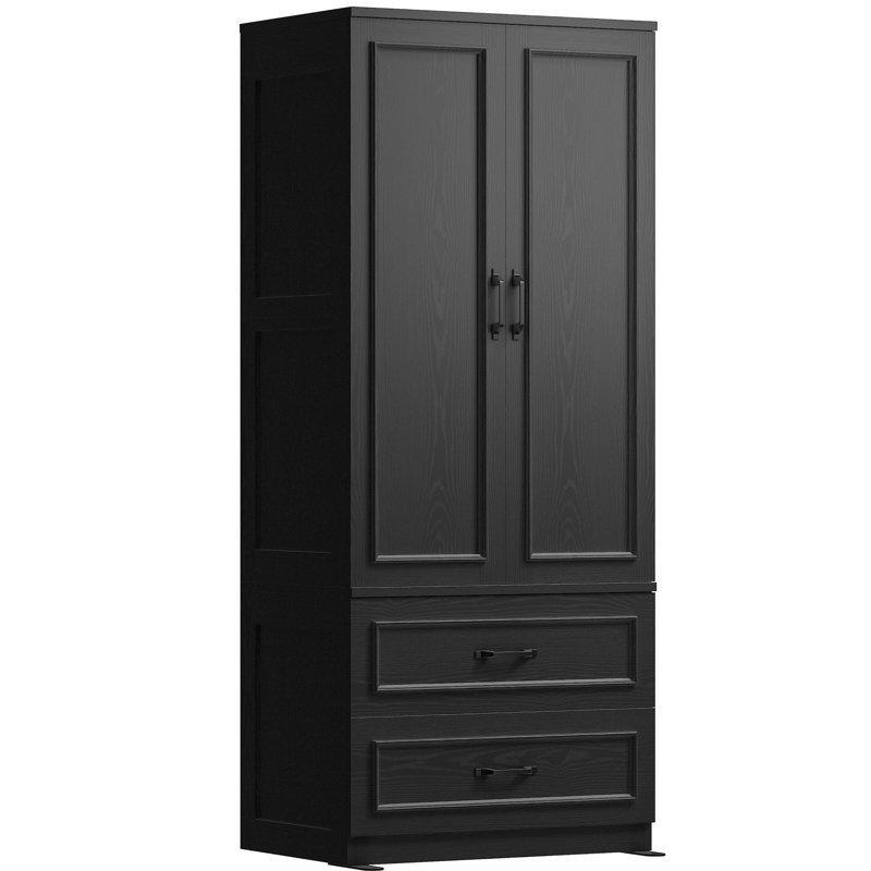 Siyah Endüstriyel Ahşap Gardrop 178 cm Yükseklik 2 Kapı 2 Çekmeceli - 91147