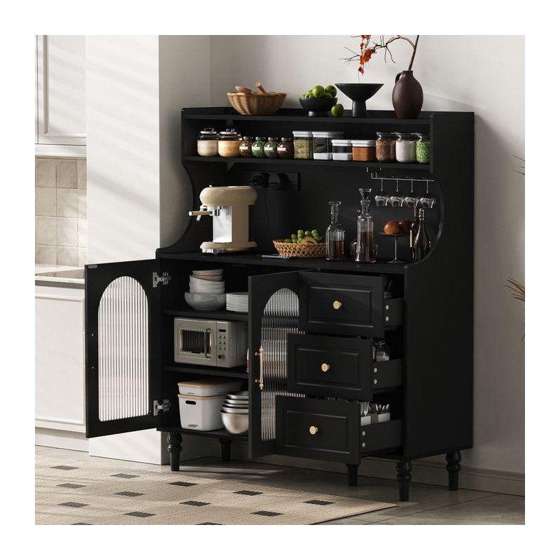 Siyah Endüstriyel Ahşap Kahve Köşesi 120x40x138 cm Gold Detaylı - 100125