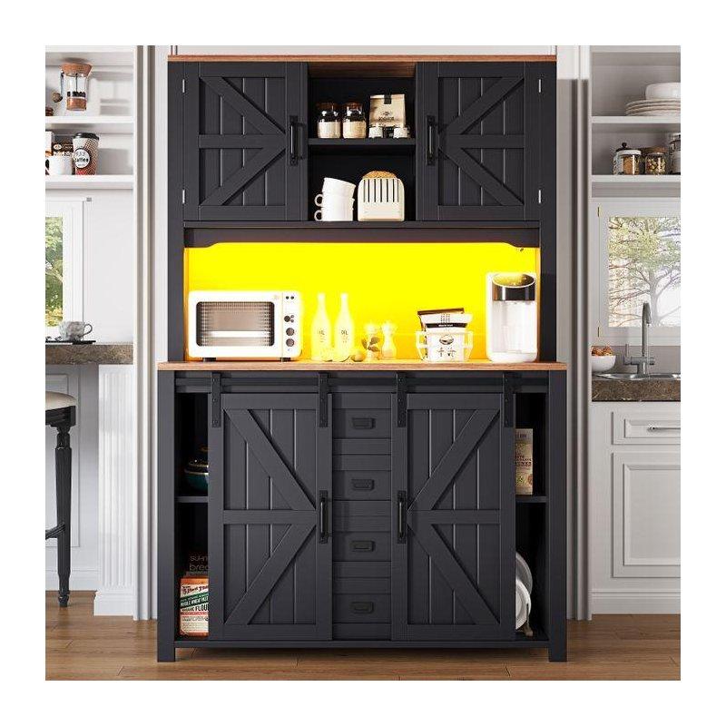 Siyah Endüstriyel Ahşap Metal Kahve Köşesi 115x24x175 cm - 100128