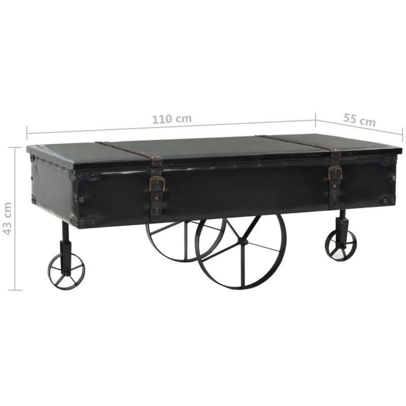 Siyah Endüstriyel Ahşap Orta Sehpa 110x55x43 cm Tekerlekli - 103135