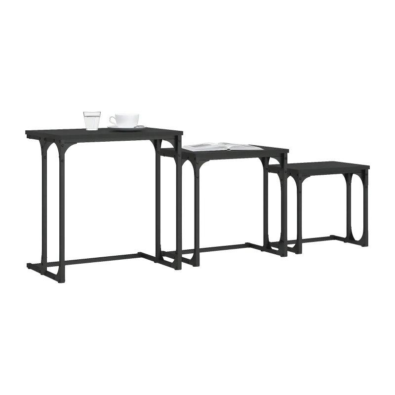 Siyah Endüstriyel Ahşap Üçlü Zigon Sehpa 51x35x53 cm - 106363