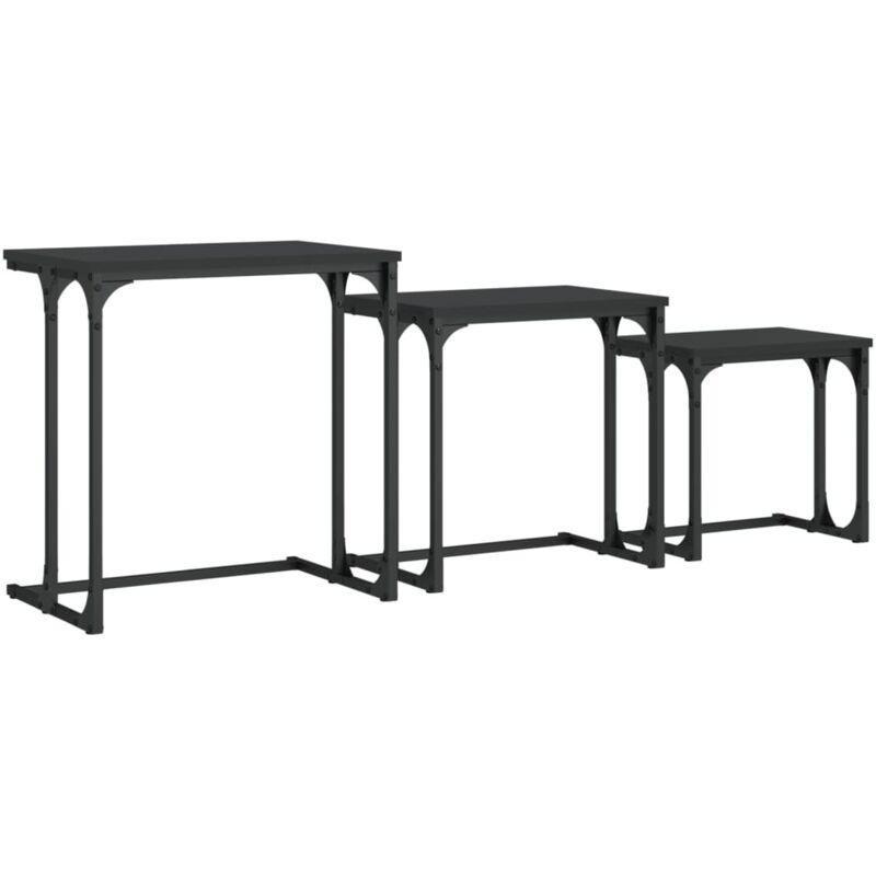 Siyah Endüstriyel Ahşap Üçlü Zigon Sehpa 51x35x53 cm - 107345