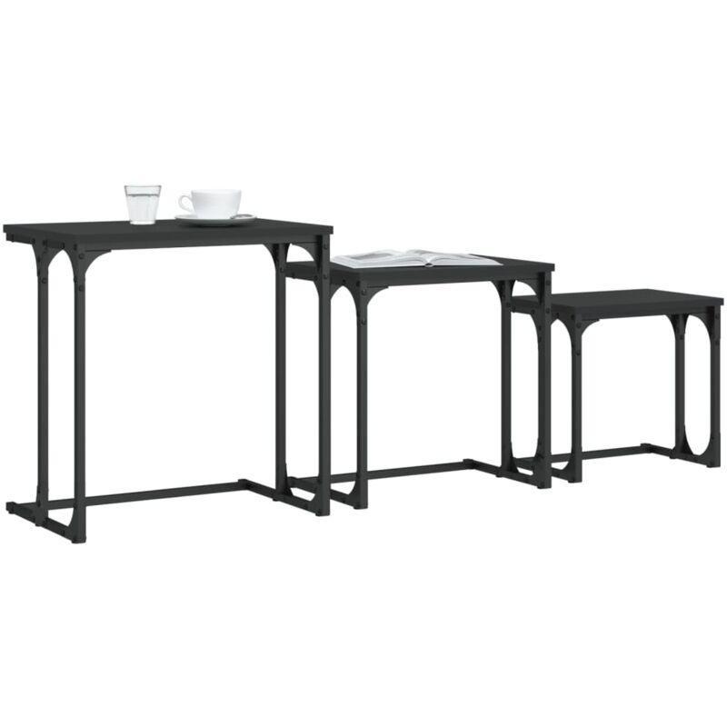 Siyah Endüstriyel Ahşap Üçlü Zigon Sehpa 51x35x53 cm - 107345