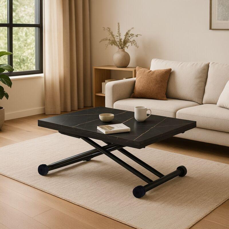 Siyah Endüstriyel Ahşap Yemek Masası Olan Sehpa 100x114 cm - 101798