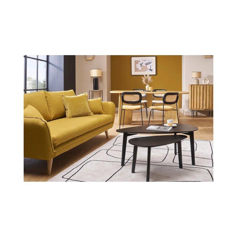 Siyah Endüstriyel Ahşap Yuvarlak Orta Sehpa 100x50 cm İkili Set - 102210