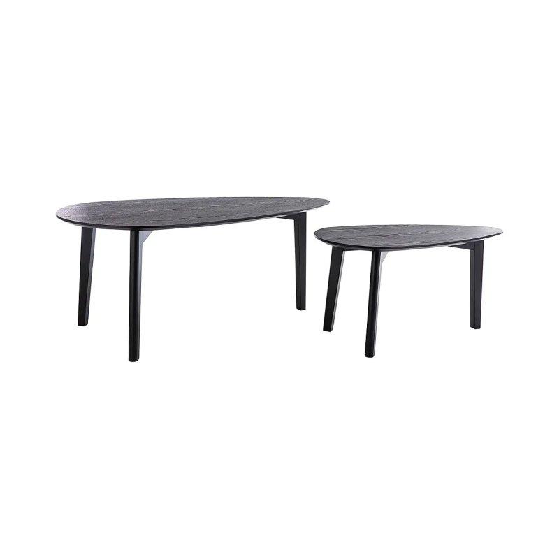 Siyah Endüstriyel Ahşap Yuvarlak Orta Sehpa 100x50 cm İkili Set - 102210