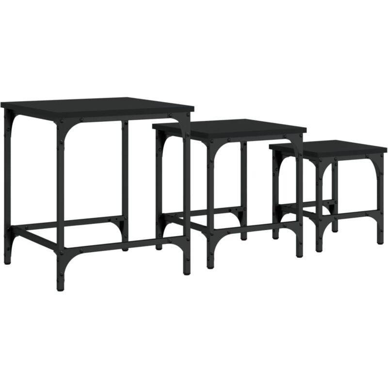 Siyah Endüstriyel Ahşap Zigon Sehpa 40x40x46 cm 3'lü Set - 106889