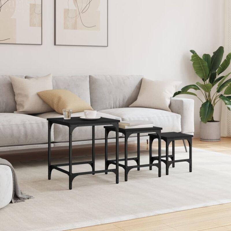 Siyah Endüstriyel Ahşap Zigon Sehpa 40x40x46 cm 3'lü Set - 106889