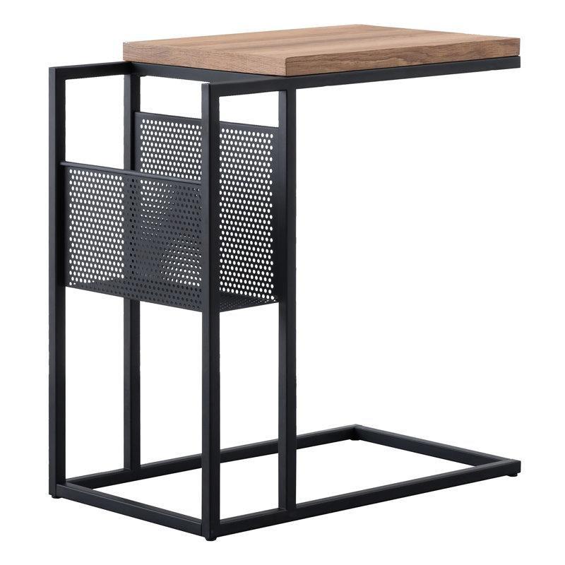 Siyah Eskitme Bronz Çelik Metal File Cepli C Şekilli Gazetelik Yan Sehpa-56x51x31 cm - 112968