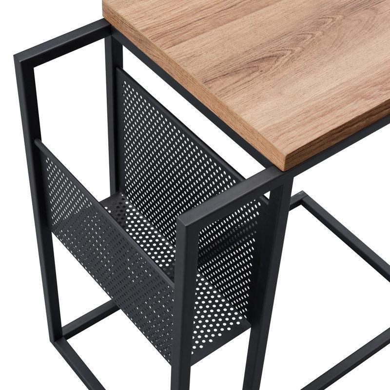 Siyah Eskitme Bronz Çelik Metal File Cepli C Şekilli Gazetelik Yan Sehpa-56x51x31 cm - 112968