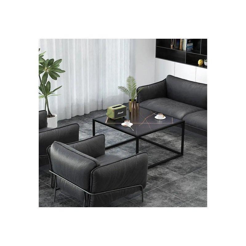 Siyah Fake Mermer Üstlü Metal Çerçeveli Kare Orta Sehpa 70x70 cm - 102324