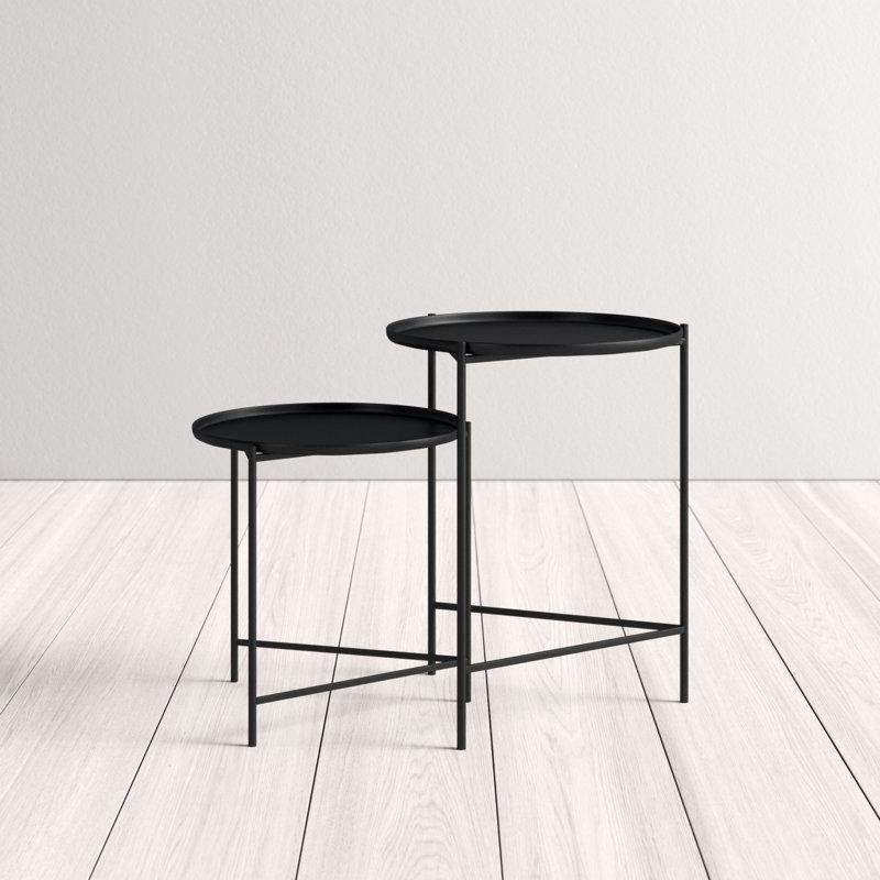 Siyah Ferforje İkili Zigon Sehpa Yuvarlak Tepsi Tablalı 45 cm - 108235