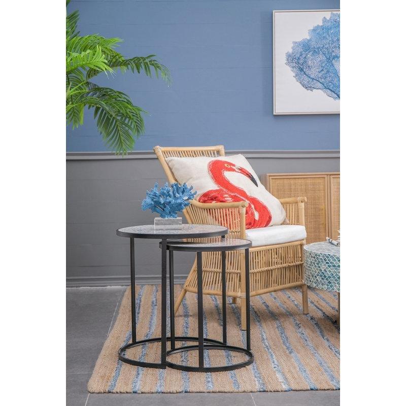 Siyah Ferforje Zigon Sehpa 2'li Set Yuvarlak 50 cm - 108202