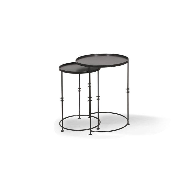 Siyah Ferforje Zigon Sehpa 60x46x46 cm Yuvarlak Tepsi Tablalı - 108190