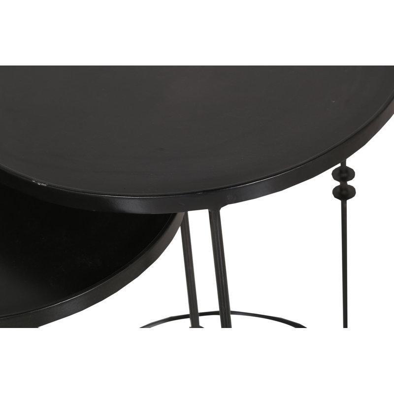 Siyah Ferforje Zigon Sehpa 60x46x46 cm Yuvarlak Tepsi Tablalı - 108190