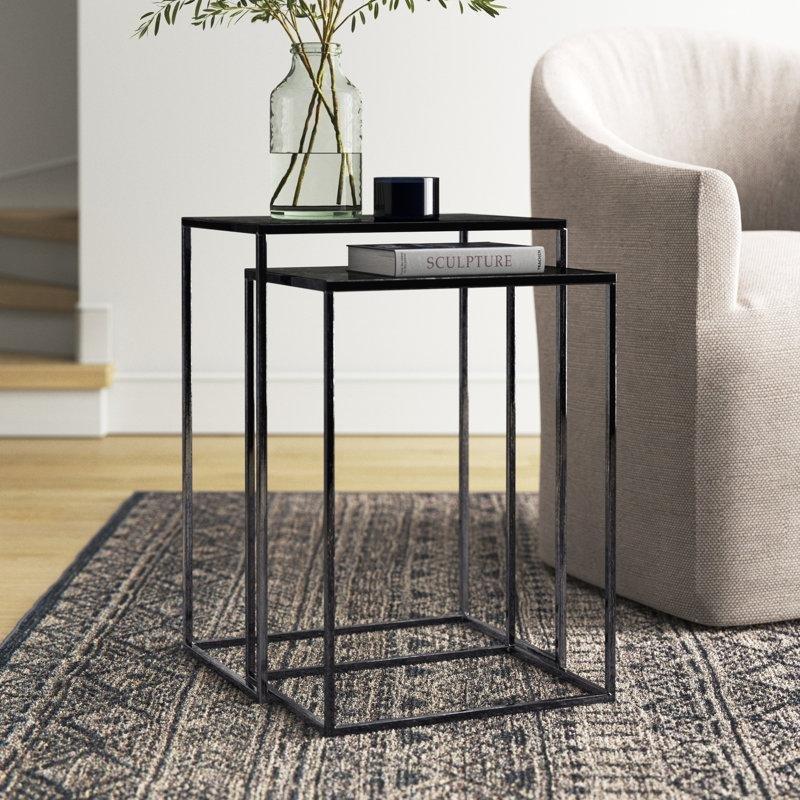 Siyah Galvanizli Demir İstiflenebilir Ferforje Yan Sehpa-57x40x30 cm - 112830