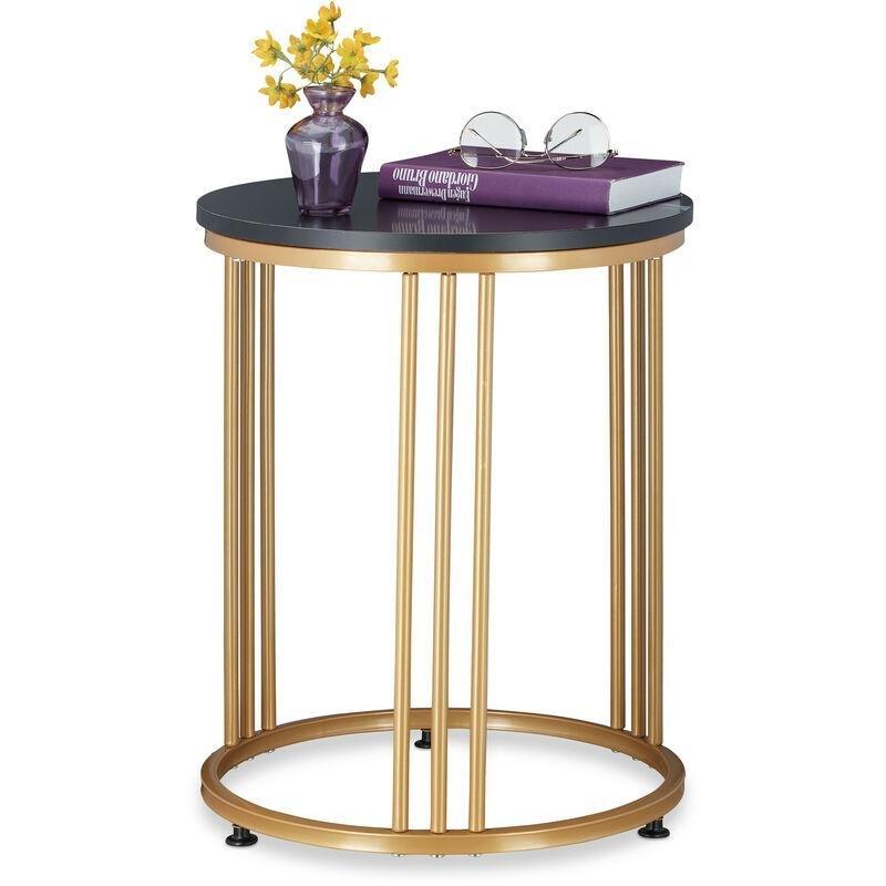 Siyah Gold Demir MDF Mermer Desenli Mantar Yan Sehpa-51x41 cm - 112705