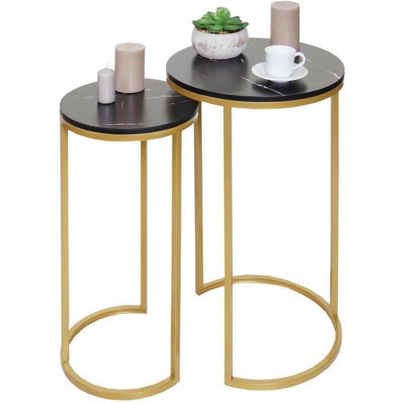 Siyah Gold MDF İçe Geçmeli Mermer Yan Sehpa-64x40x40 cm - 110526