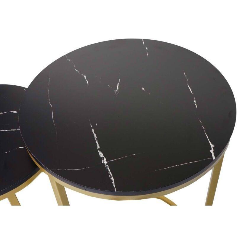 Siyah Gold MDF İçe Geçmeli Mermer Yan Sehpa-64x40x40 cm - 110526