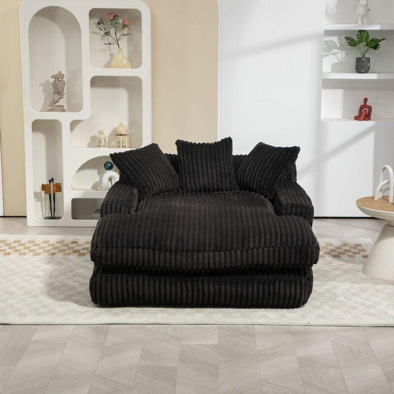 Siyah Kadife Kordon Kumaş Geniş Dinlenme Koltuğu 130x155x63 cm - 109360