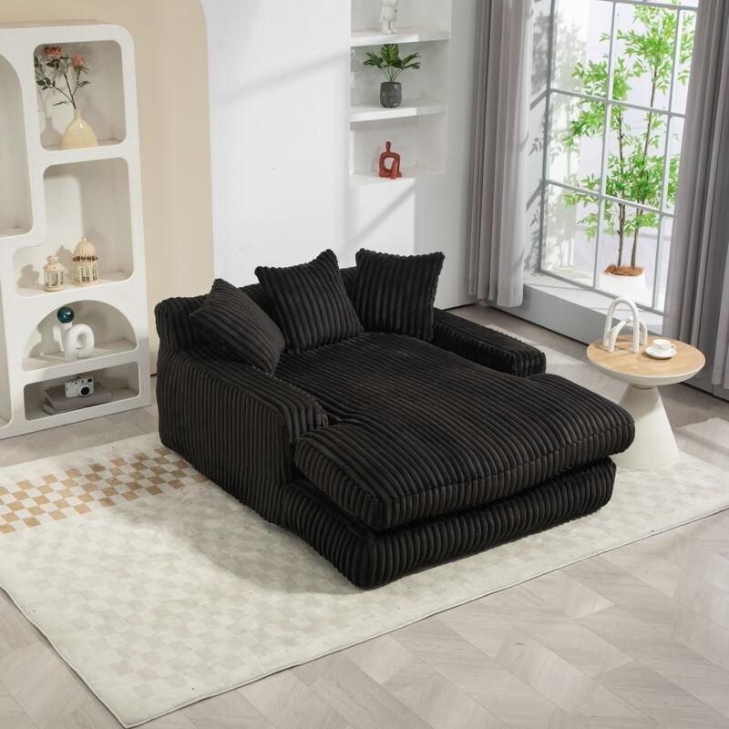 Siyah Kadife Kordon Kumaş Geniş Dinlenme Koltuğu 130x155x63 cm - 109360