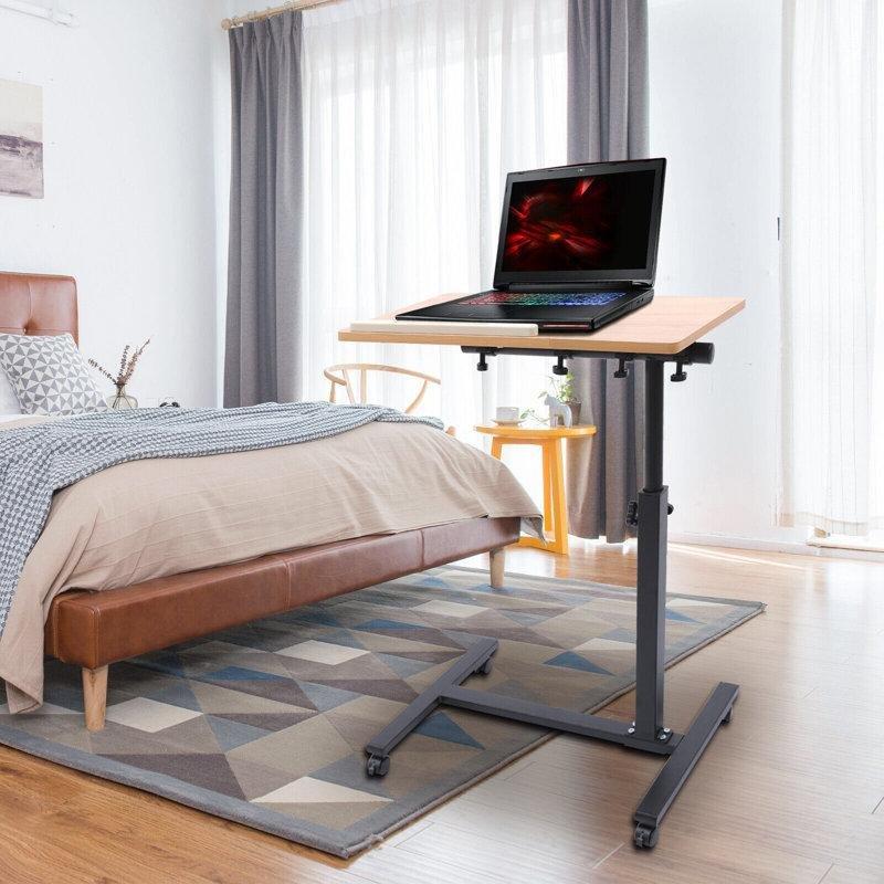 Siyah Kahverengi MDF Ayarlanabilir Tekerlekli Raflı Laptop Sehpası-60x35 cm - 113364