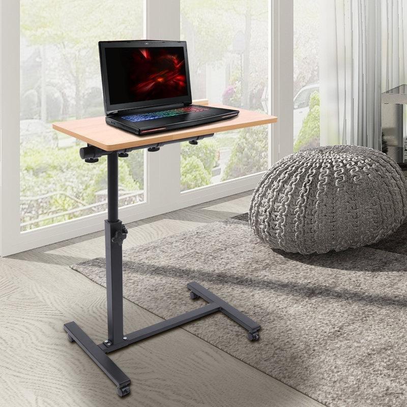 Siyah Kahverengi MDF Ayarlanabilir Tekerlekli Raflı Laptop Sehpası-60x35 cm - 113364