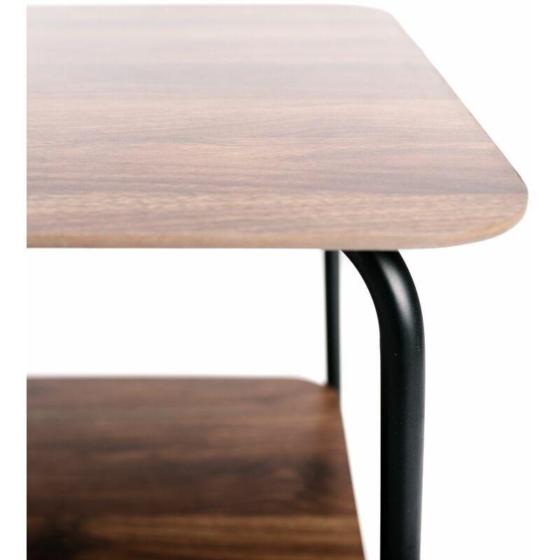 Siyah Kahverengi Metal MDF Raflı Iskandinav Yan Sehpa-45x45x51 cm - 112532