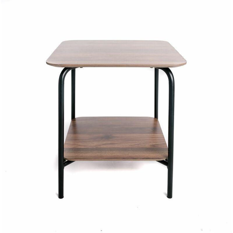 Siyah Kahverengi Metal MDF Raflı Iskandinav Yan Sehpa-45x45x51 cm - 112532