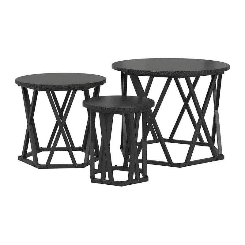 Siyah Kare Zigon Sehpa Üçlü Set Ahşap 53x53x40 cm - 106213