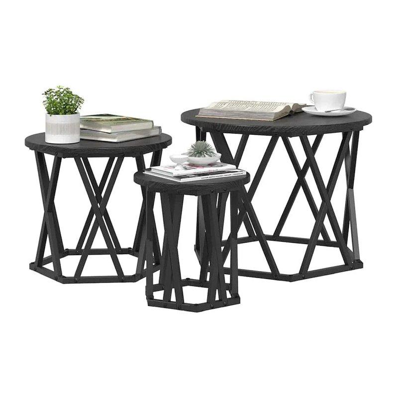 Siyah Kare Zigon Sehpa Üçlü Set Ahşap 53x53x40 cm - 106213