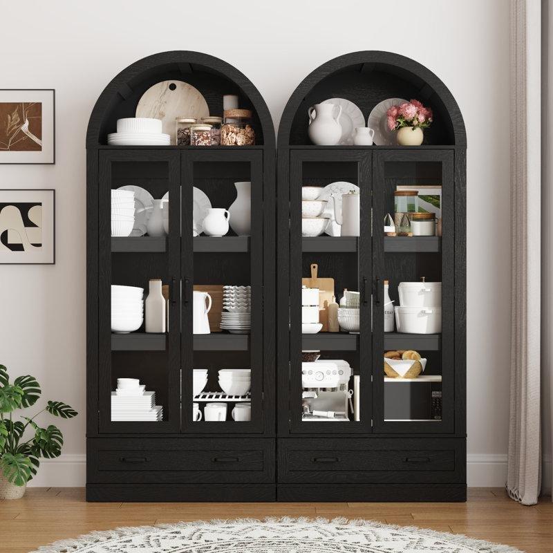 Siyah Kemerli Camlı Çekmeceli Çok Amaçlı Dolap 80x190 cm - 93061