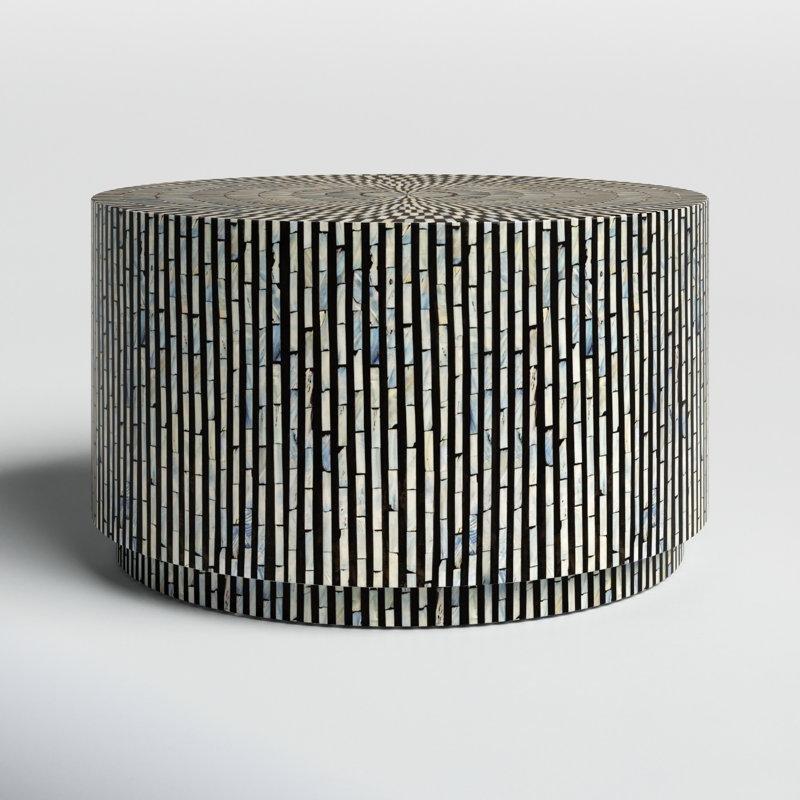 Siyah Krem Bohem Orta Sehpa 76 cm Yuvarlak Sedef Kaplamalı - 105292