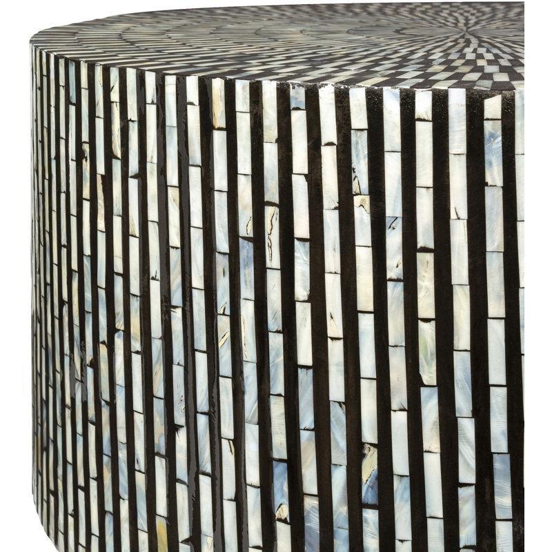 Siyah Krem Bohem Orta Sehpa 76 cm Yuvarlak Sedef Kaplamalı - 105292