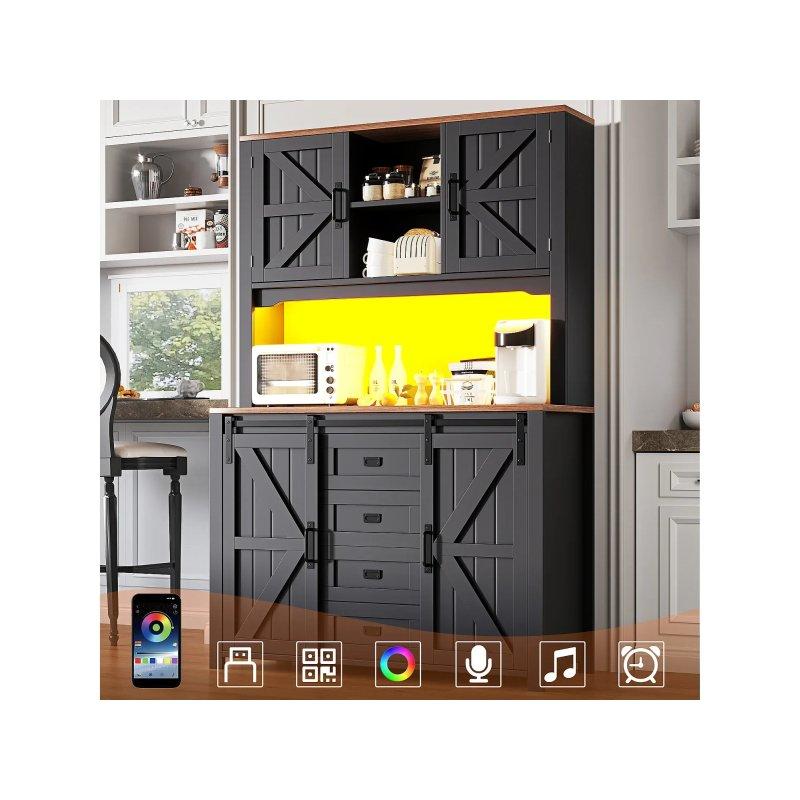 Siyah LED Işıklı Çok Amaçlı Dolap 115x40x175 cm - 92635