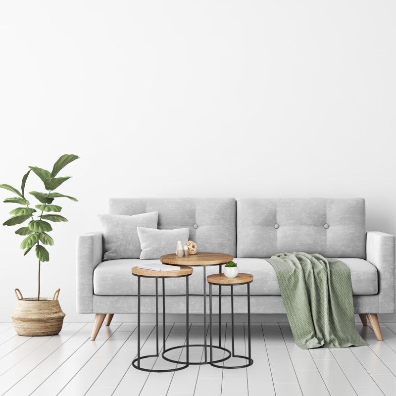 Siyah Mango Ahşap İç İçe Geçebilen Yuvarlak Ahşap Yan Sehpa-56x41 cm - 110688